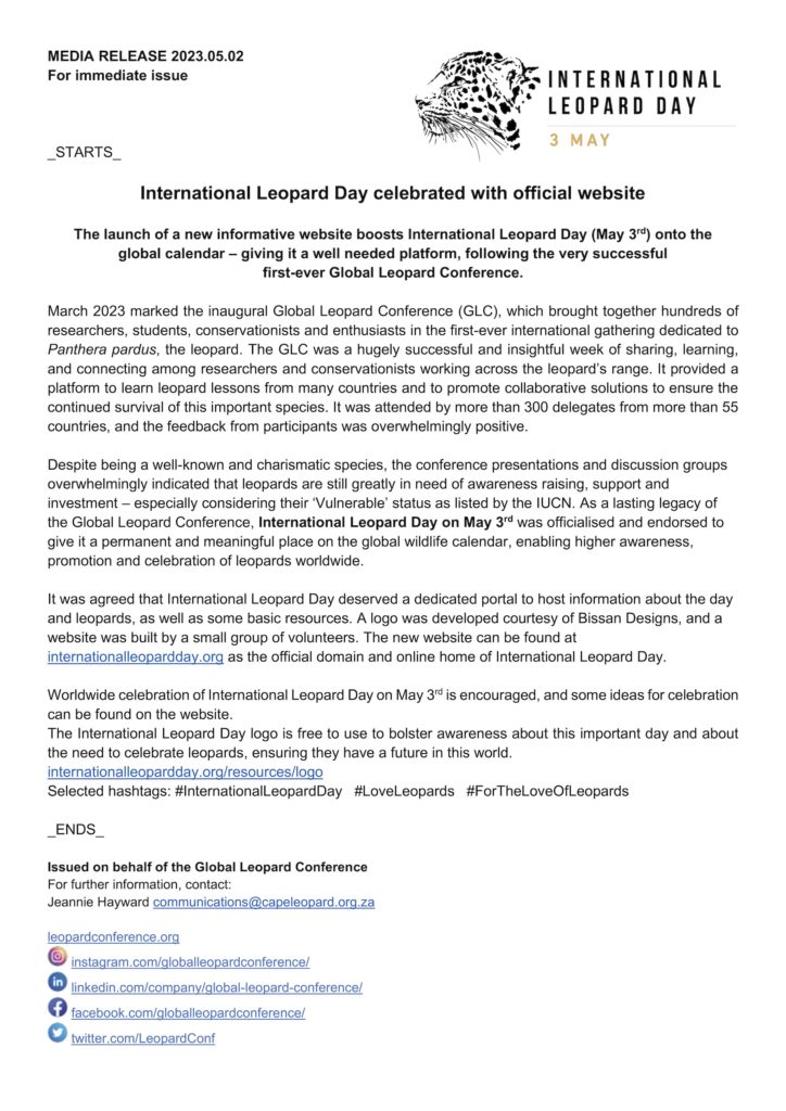 International Leopard Day Media Release
